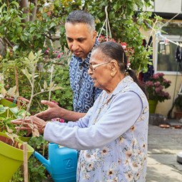Hitesh and Mum looking at nature